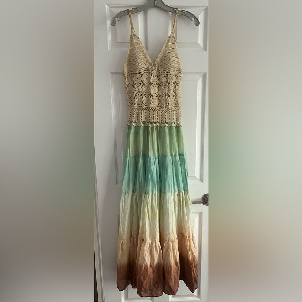 BCBGMaxAzria Crochet Mermaid Ombre Tie Dye Beach Maxi Dress - 4